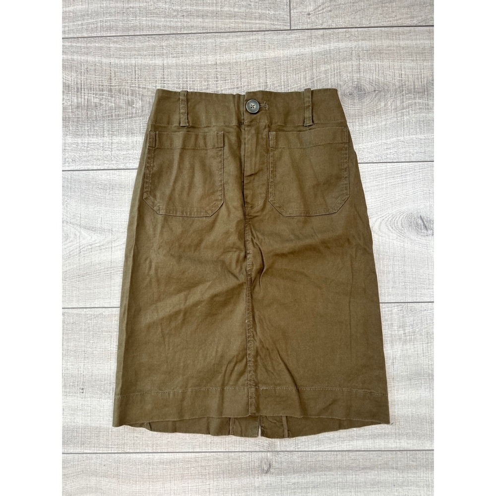 Maeve Anthropologie Colette Olive Green Linen Blend Utility Skirt Front XSP